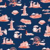 Chicago Toile Traditional Wallpaper Wallpaper Navy Red / Double Roll