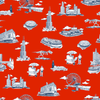 Chicago Toile Traditional Wallpaper Wallpaper Red Navy / Double Roll