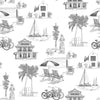 Florida Toile Peel & Stick Wallpaper Peel & Stick Wallpaper Black / 24" x 96"