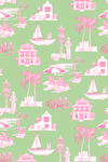Florida Toile Traditional Wallpaper Wallpaper Green Pink / Double Roll