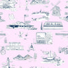 Hamptons Toile Traditional Wallpaper Wallpaper Lilac Navy / Double Roll