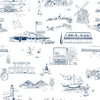 Hamptons Toile Traditional Wallpaper Wallpaper Navy / Double Roll