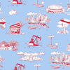 Houston Toile Traditional Wallpaper Wallpaper Blue Red / Double Roll