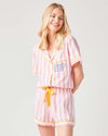 Retro Striped Pajama Shorts Set Pajama Set Pink / XXS