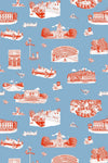 Washington DC Toile Traditional Wallpaper Wallpaper Blue Red / Double Roll