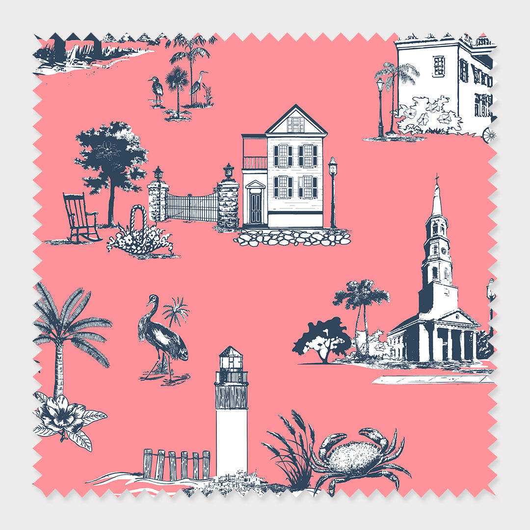 Fabric Cotton Twill / By The Yard / Coral Charleston Toile Fabric dombezalergii