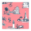 Charleston Toile Fabric Fabric By The Yard / Linen Canvas / Coral