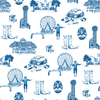 Dallas Toile Traditional Wallpaper Wallpaper Blue / Sample