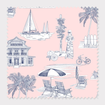 Fabric Cotton Twill / By The Yard / Pink Navy Florida Toile Fabric dombezalergii
