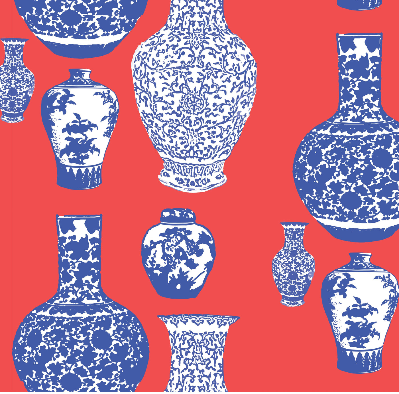 Wallpaper Double Roll / Red Blue Ginger Jars Wallpaper dombezalergii