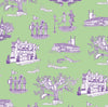 New Orleans Toile Traditional Wallpaper Wallpaper Green Lavender / Double Roll
