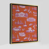 New York Toile Canvas Gallery Print Orange/Magenta / 8x10 / Gold Frame