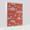 New York Toile Canvas Gallery Print Orange/Magenta / 8x10 / White Frame