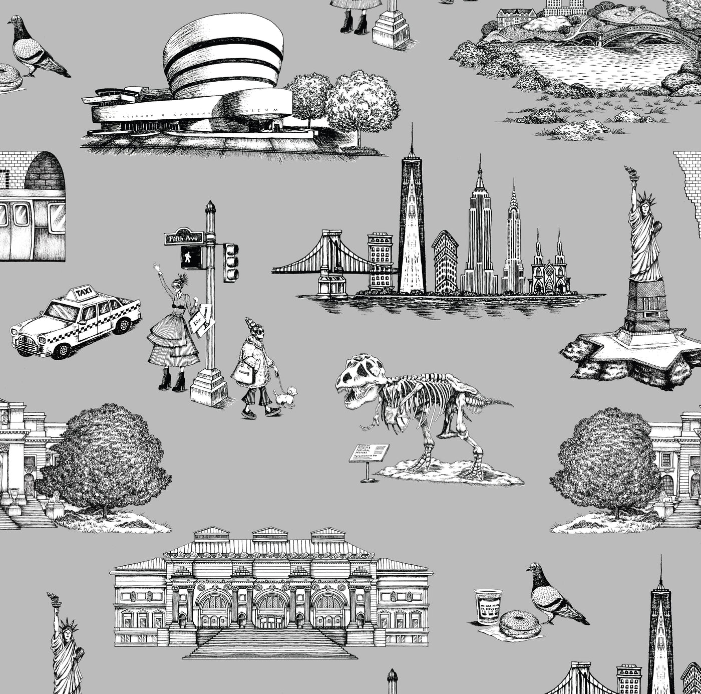 Peel & Stick Wallpaper Grey / 24"x 48" New York Toile Peel & Stick Wallpaper dombezalergii