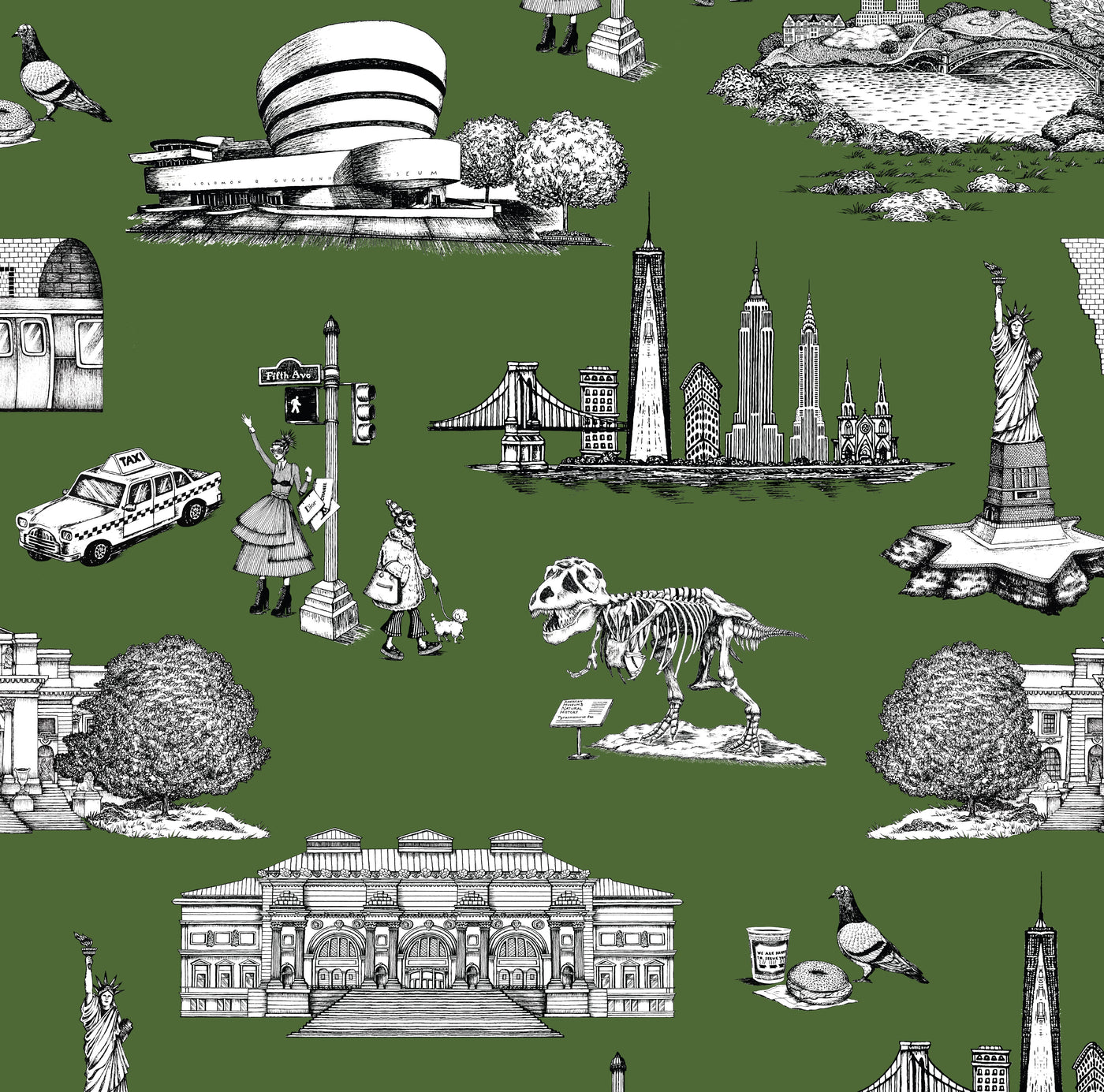 Peel & Stick Wallpaper Hunter / 24"x 48" New York Toile Peel & Stick Wallpaper dombezalergii