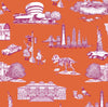 New York Toile Traditional Wallpaper Wallpaper Orange Magenta / Double Roll