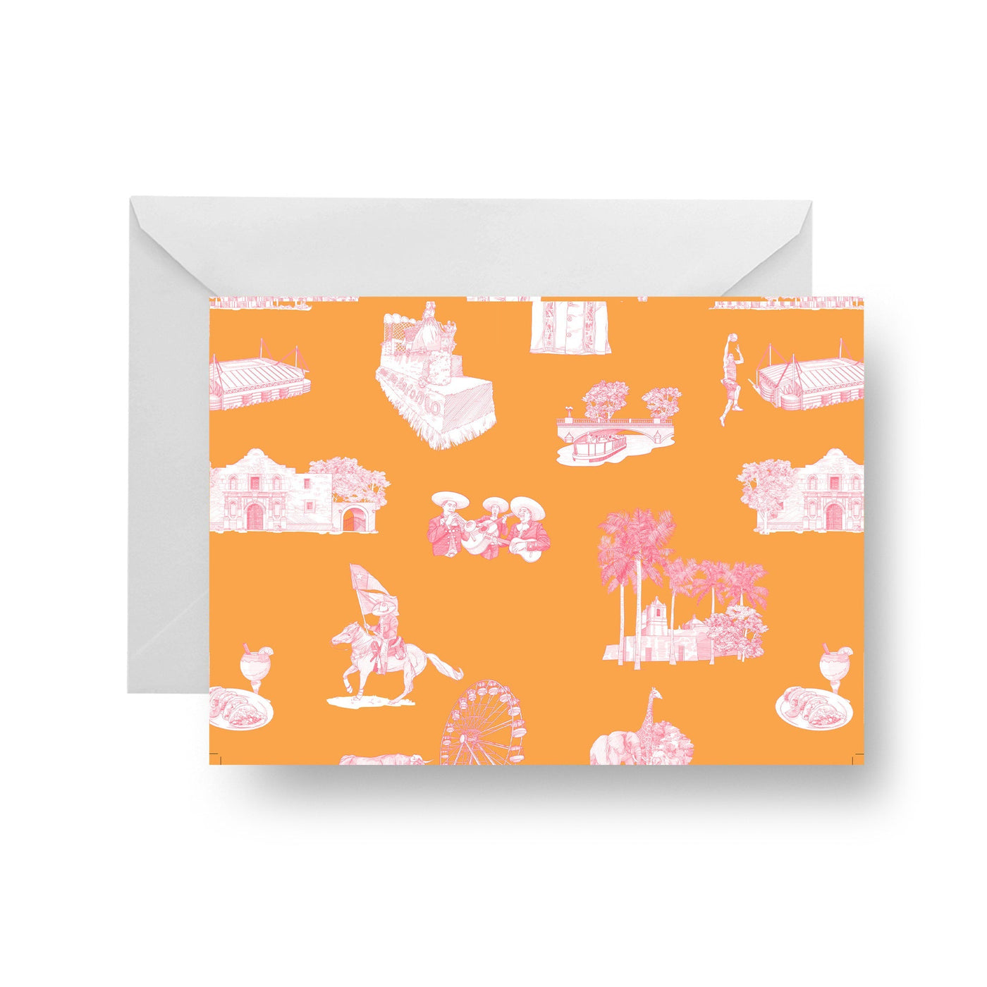 Folded Notecard Orange Pink San Antonio Toile Folded Notecard dombezalergii