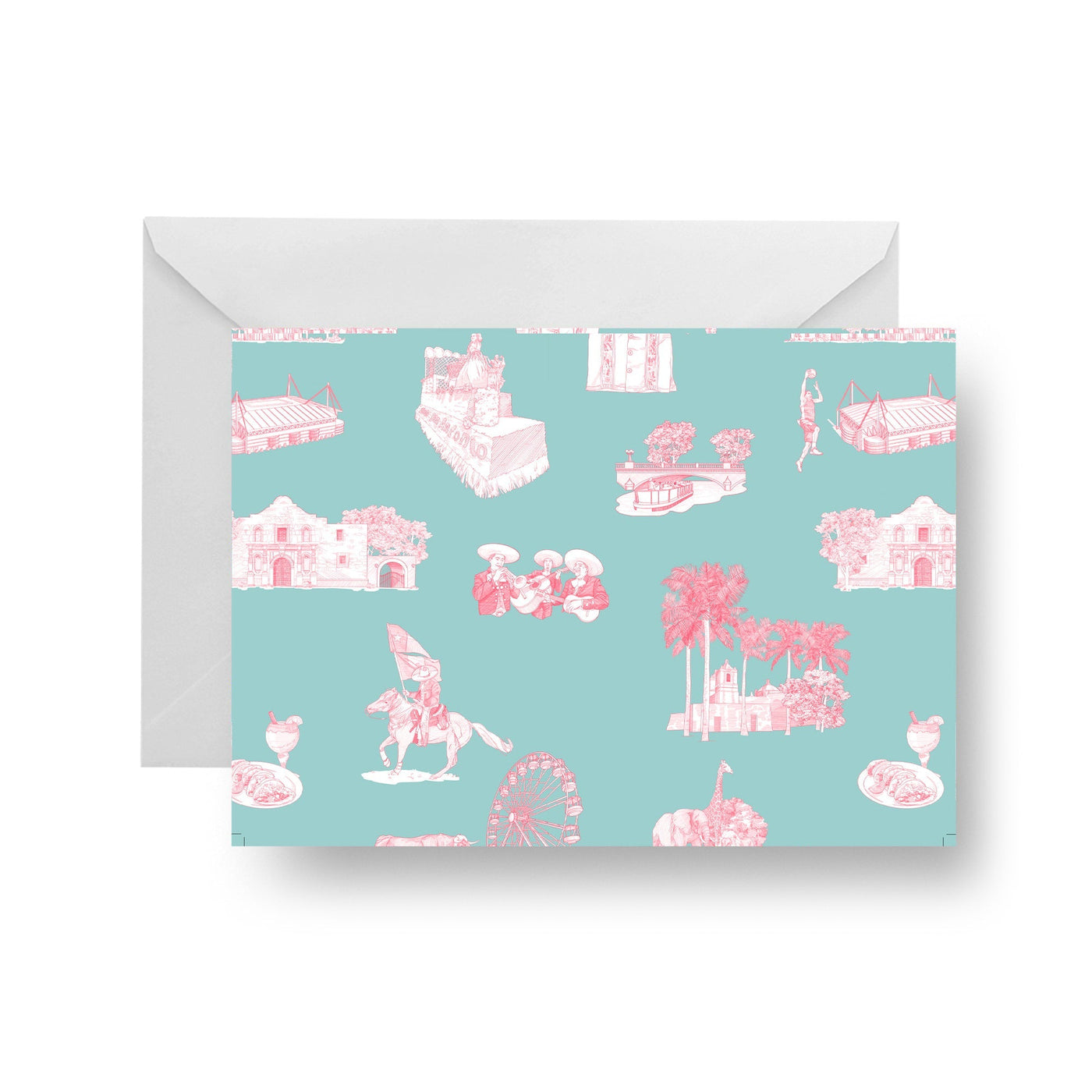 Folded Notecard Teal Pink San Antonio Toile Folded Notecard dombezalergii