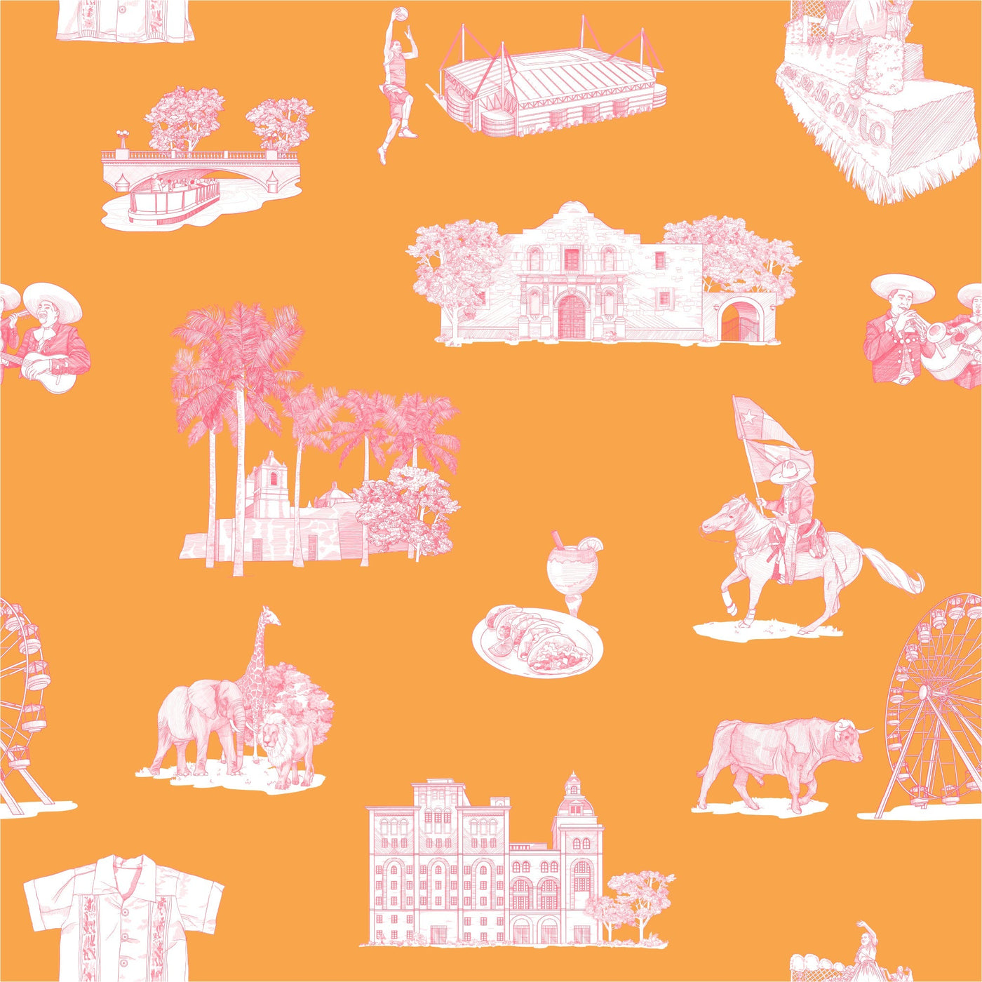 Peel & Stick Wallpaper Orange Pink / 24"x 48" San Antonio Toile Peel & Stick Wallpaper dombezalergii