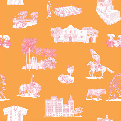 Peel & Stick Wallpaper Orange Pink / 24"x 48" San Antonio Toile Peel & Stick Wallpaper dombezalergii
