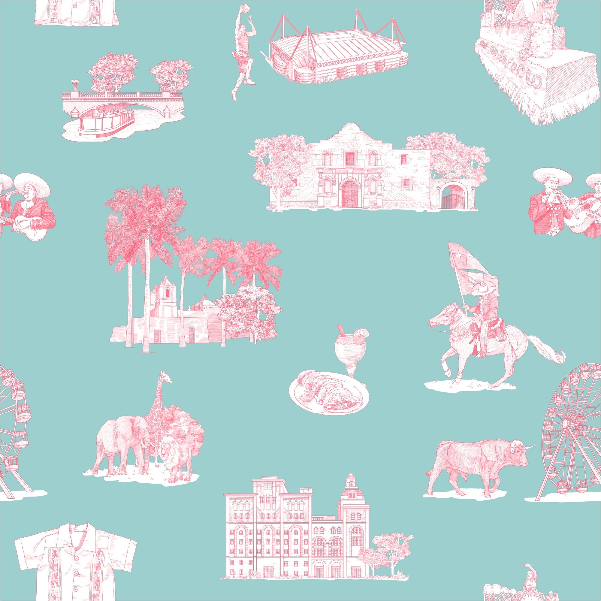 teal and pink wallpaper