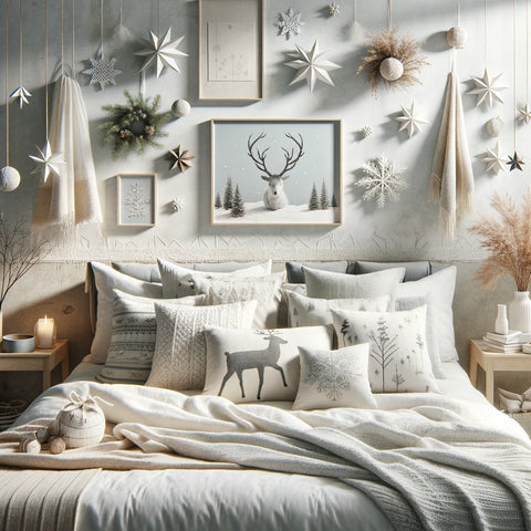 Chambre scandinave décorée pour la saison hivernale et Noël