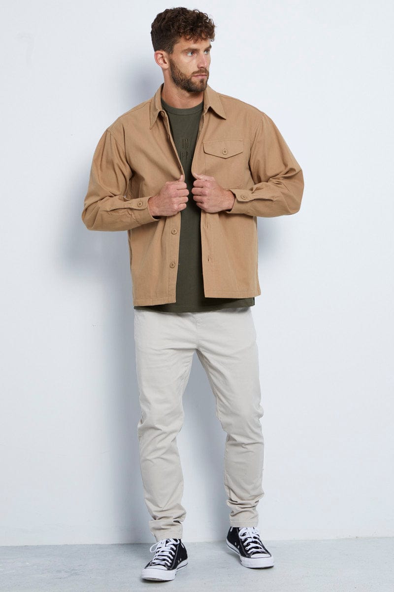 Men's Shirt Jacket Cotton Canvas Long Sleeve Button Up | AM Supply