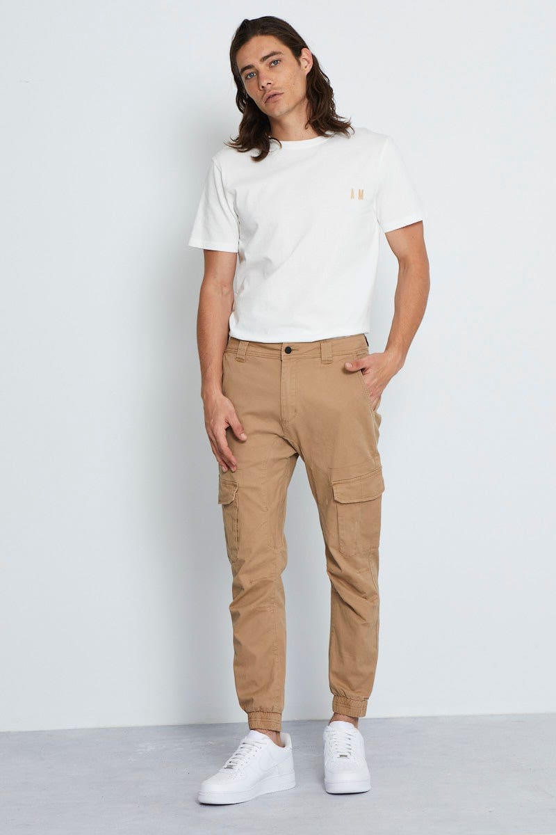 Skinny Fit Cargo Pants - Beige - Men