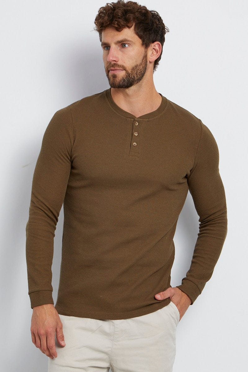 Nude Waffle T-Shirt Long Sleeve Crew Neck