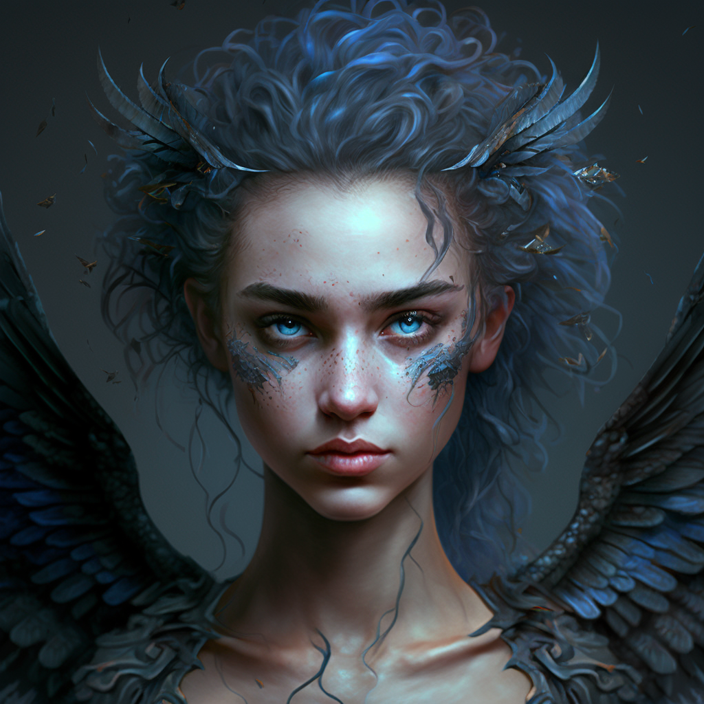 A beautiful dark fairy with midnight blue hair, black wings, and lightning blue eyes.