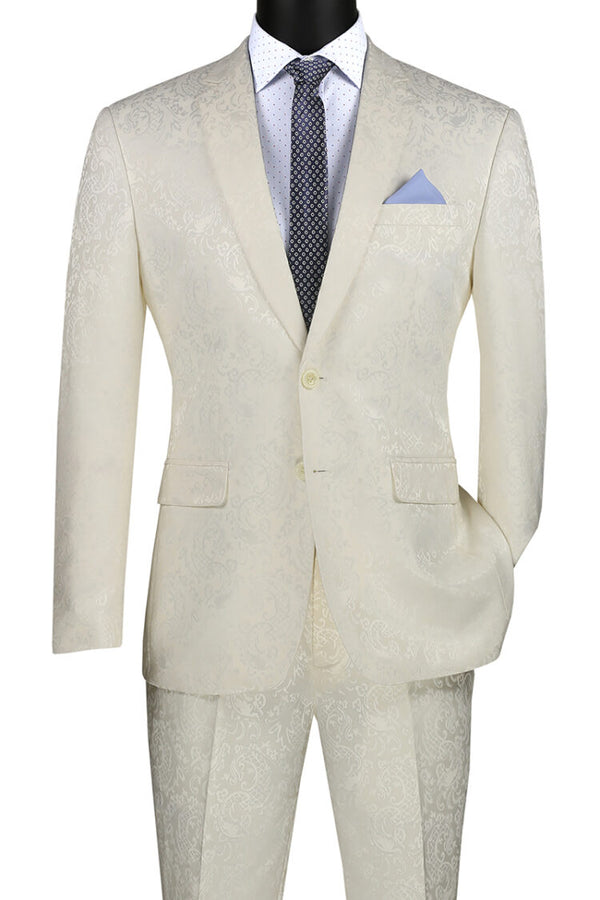 Men 3 Piece Cream Suits Wedding Wear Slim Fit Premium Cotton Fabric Suits