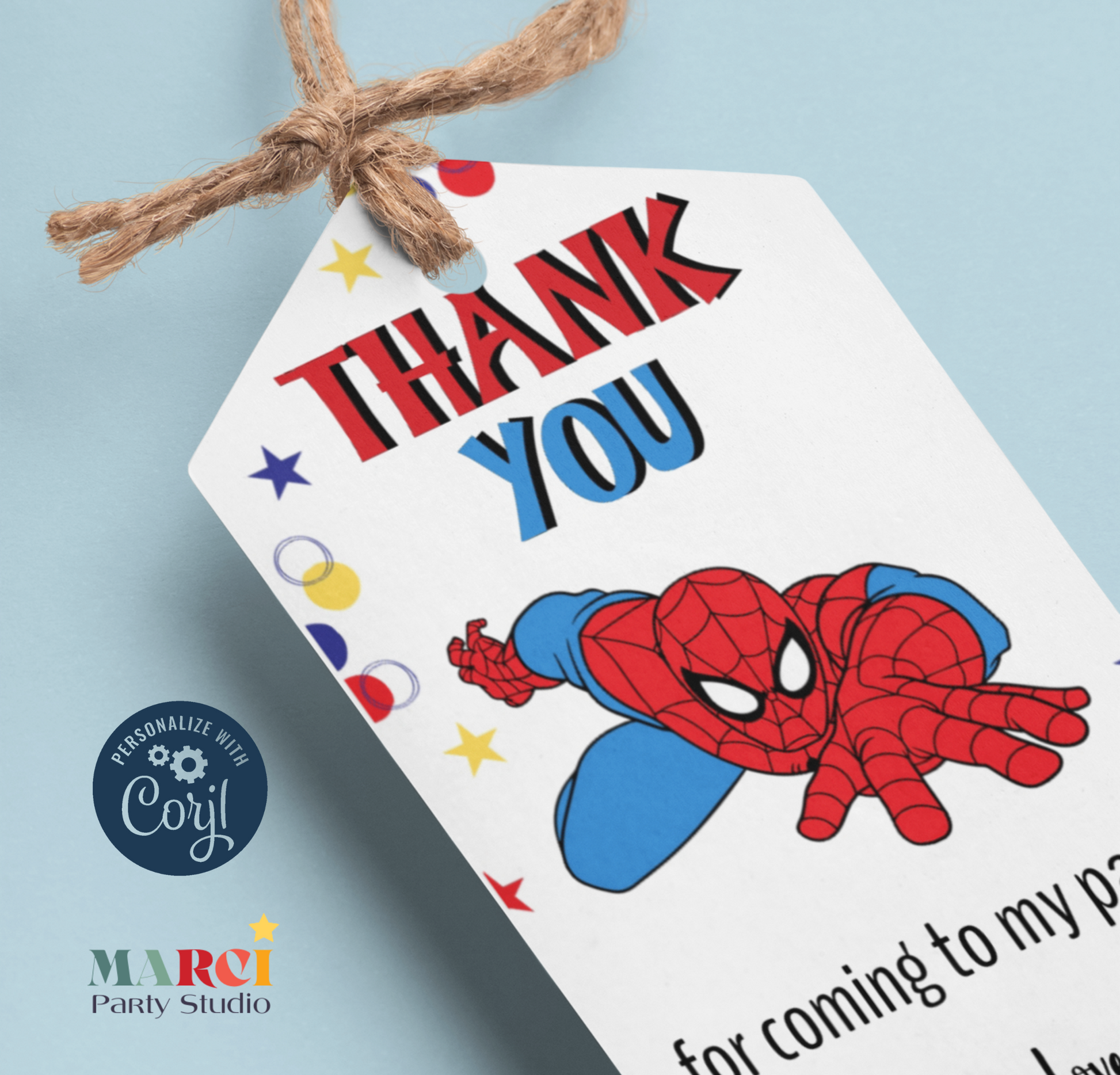 Spiderman Birthday Tag/Editable Thank You Tag/SPI-T02c – Marci Party Studio