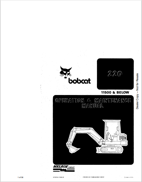 BOBCAT 220 OPERATION & MAINTENANCE MANUAL (6720124) - PDF FILE