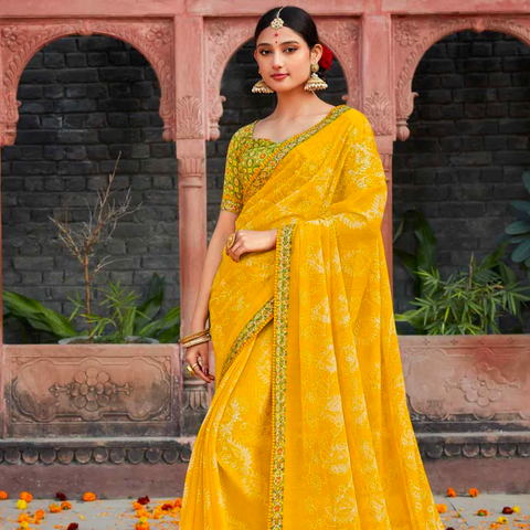 Yellow Chiffon Saree