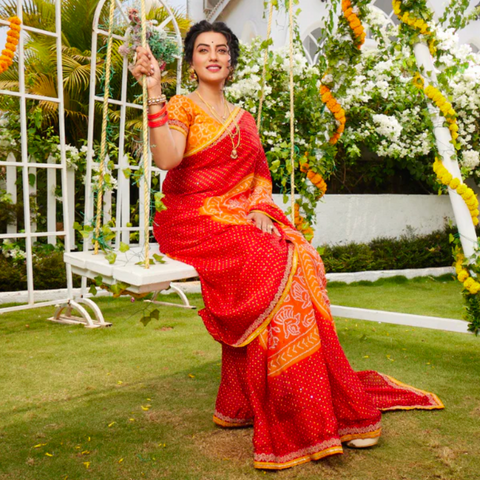 chiffon saree, red saree