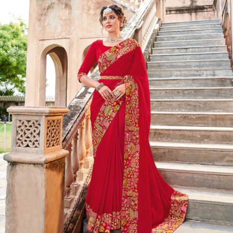 red saree wedding floral