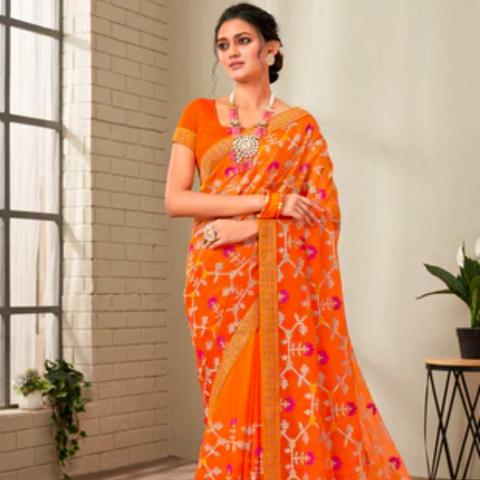 Orange Chiffon Saree