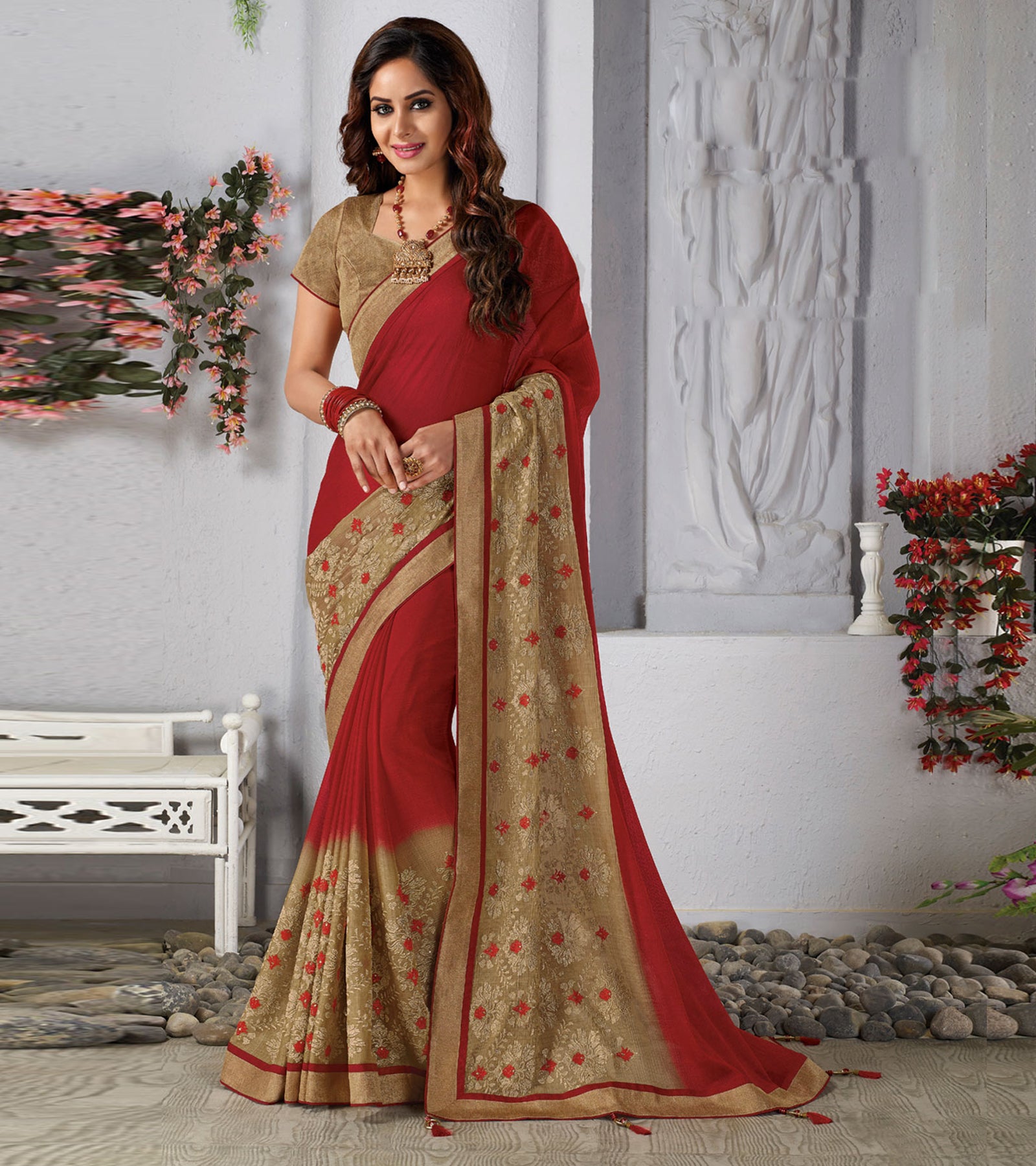 Buy Cotton saree - Chiku color Search code 4520 Online