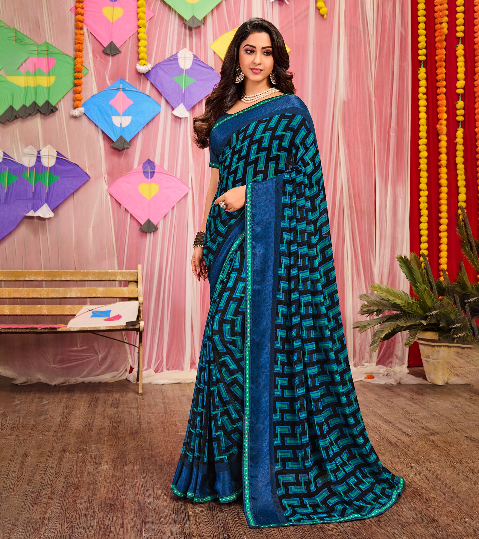 Laxmipati Jute georgette Navy Blue Saree (6533) in Sangli at best price by  Garden Saree Center - Justdial