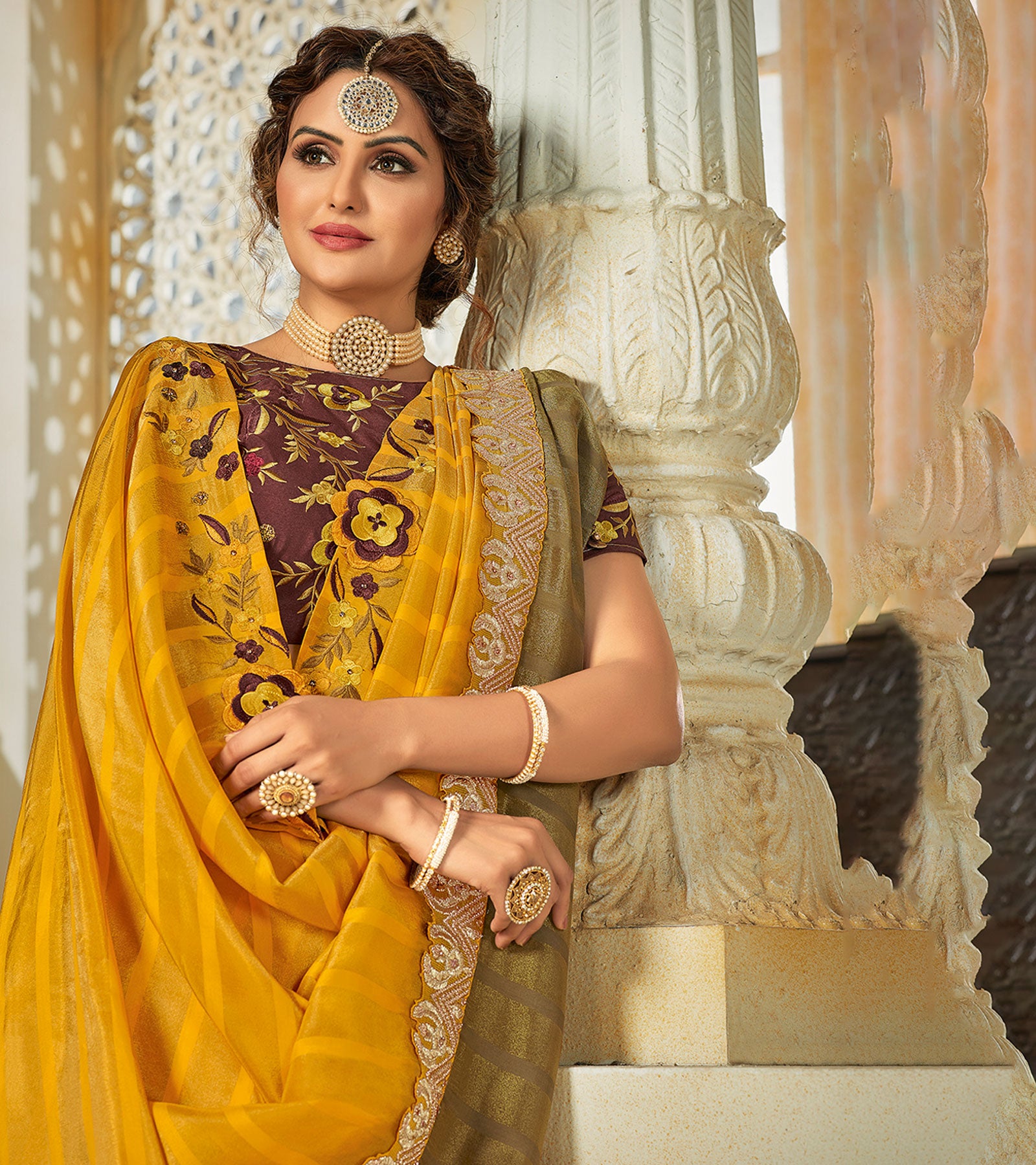 Chiffon Light Yellow Saree | injetprint.com