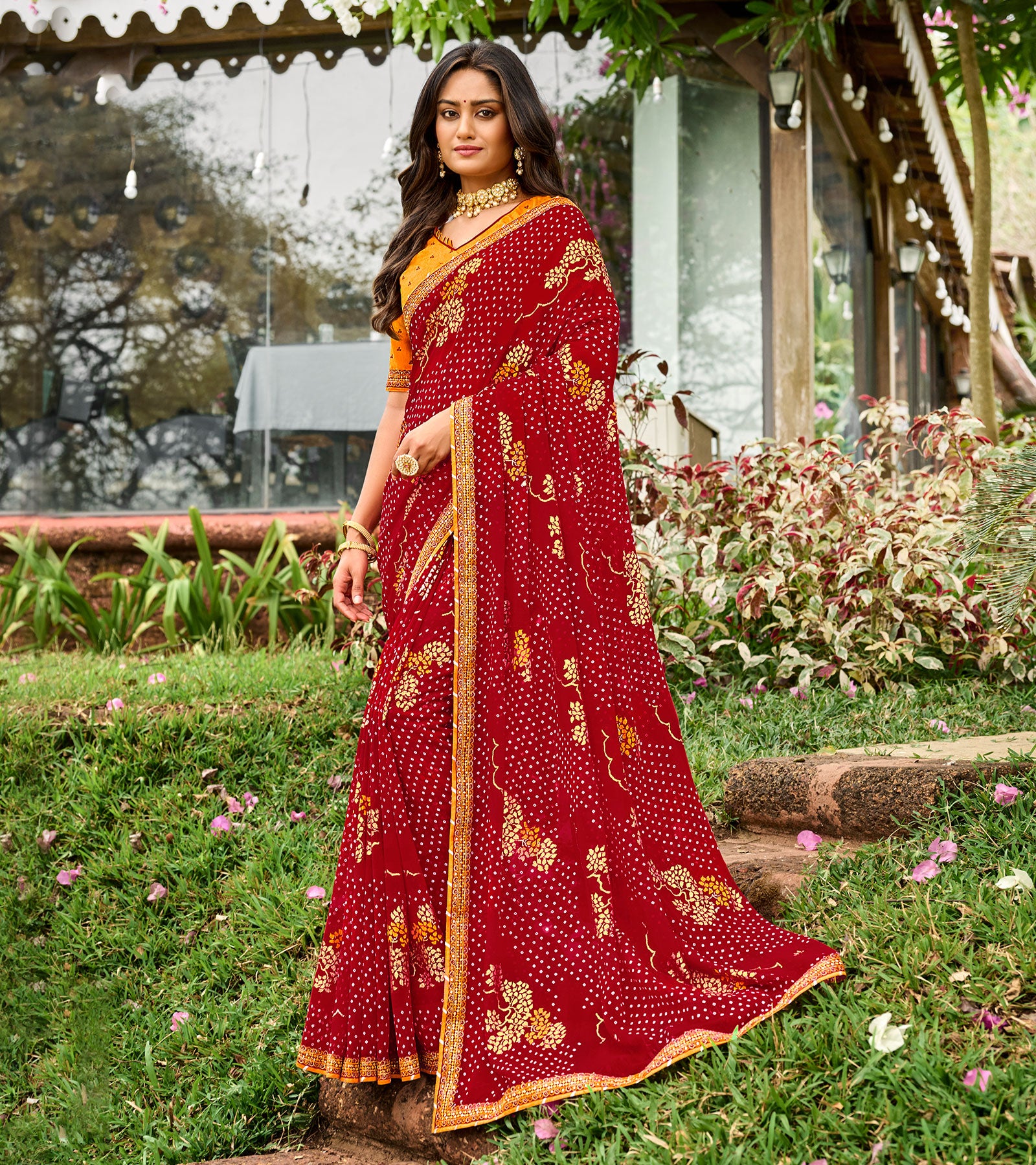 Laxmipati Bandhej 7833 Pink Silk Chiffon Saree – Sanskar Sarees