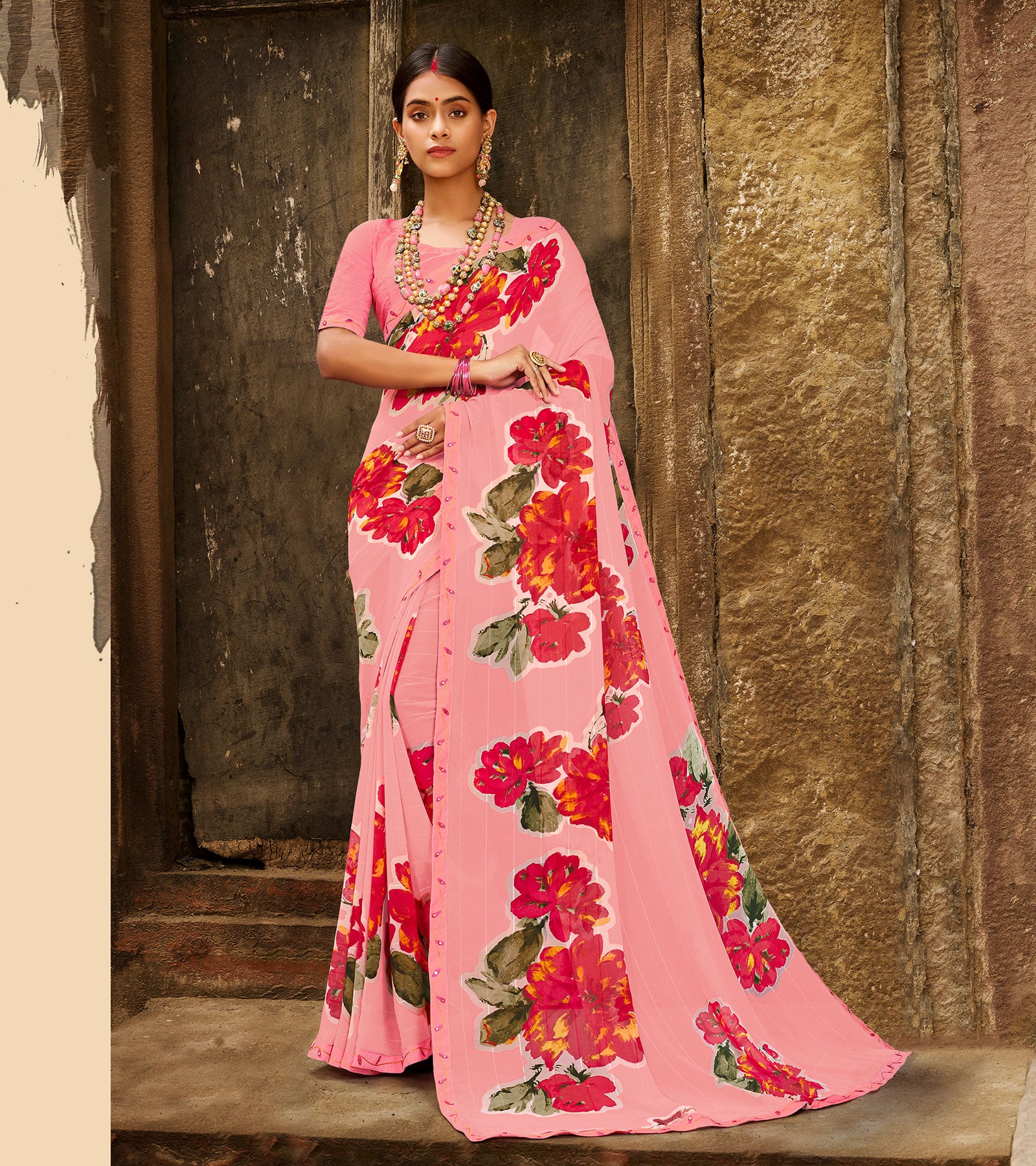 Buy Incredible Light Pink Banglory Silk Party Wear Saree With Blouse At  Ethnic Plus