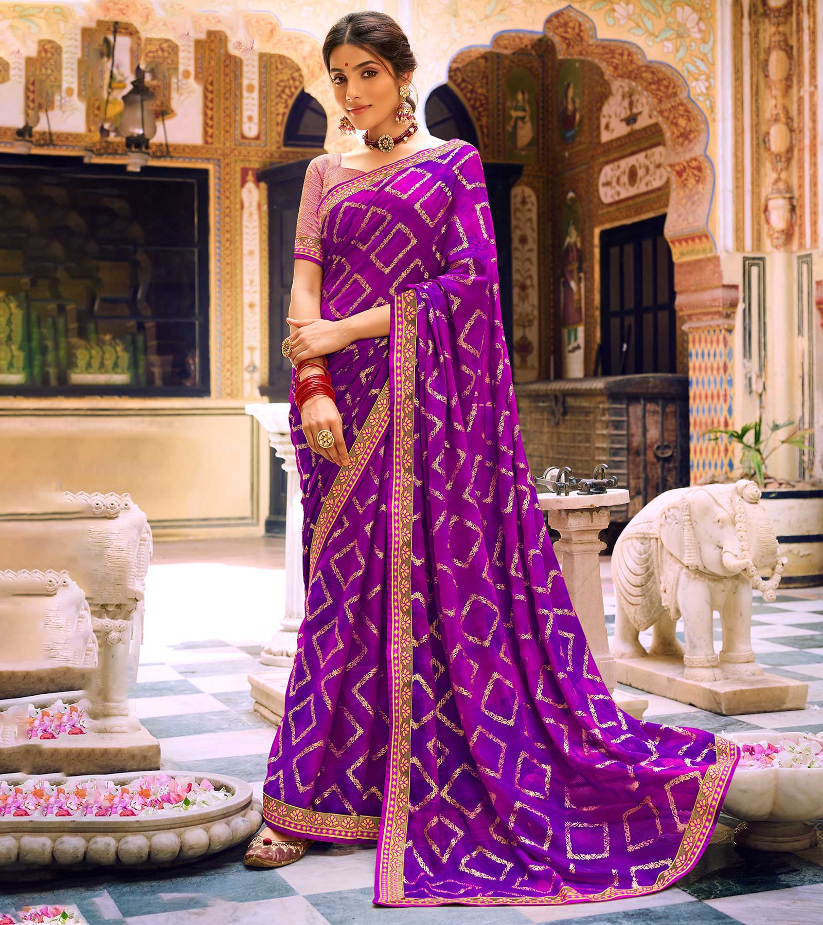 Vishal Prints Light Yellow And Lavender Digital Print Georgette Saree