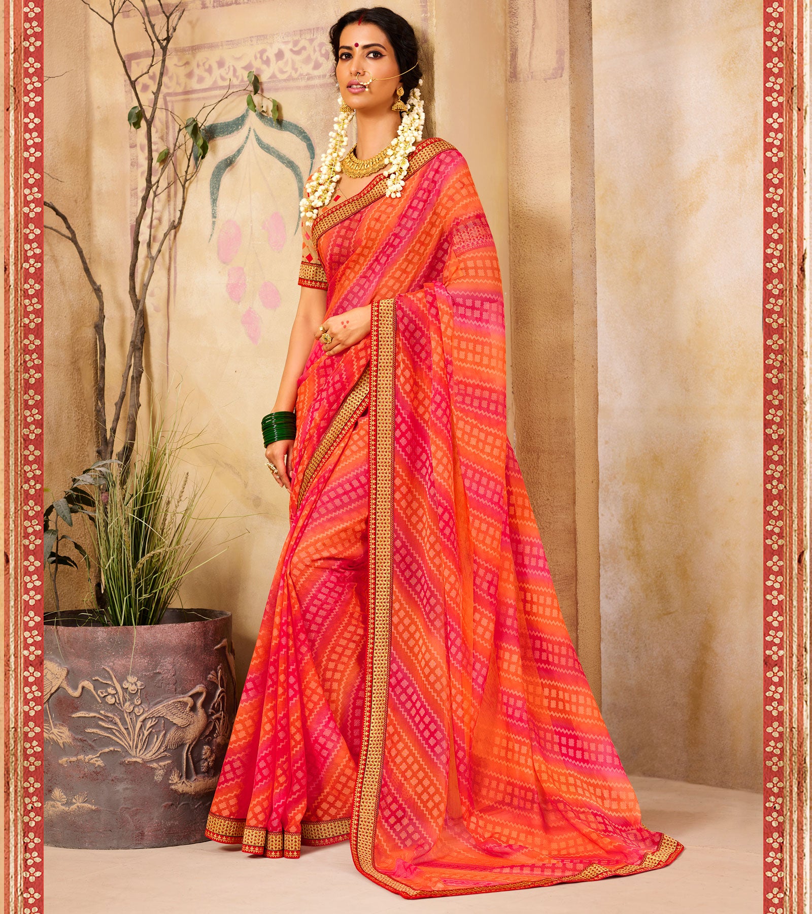 Buy Pink & Orange Sarees for Women by Saree mall Online | Ajio.com