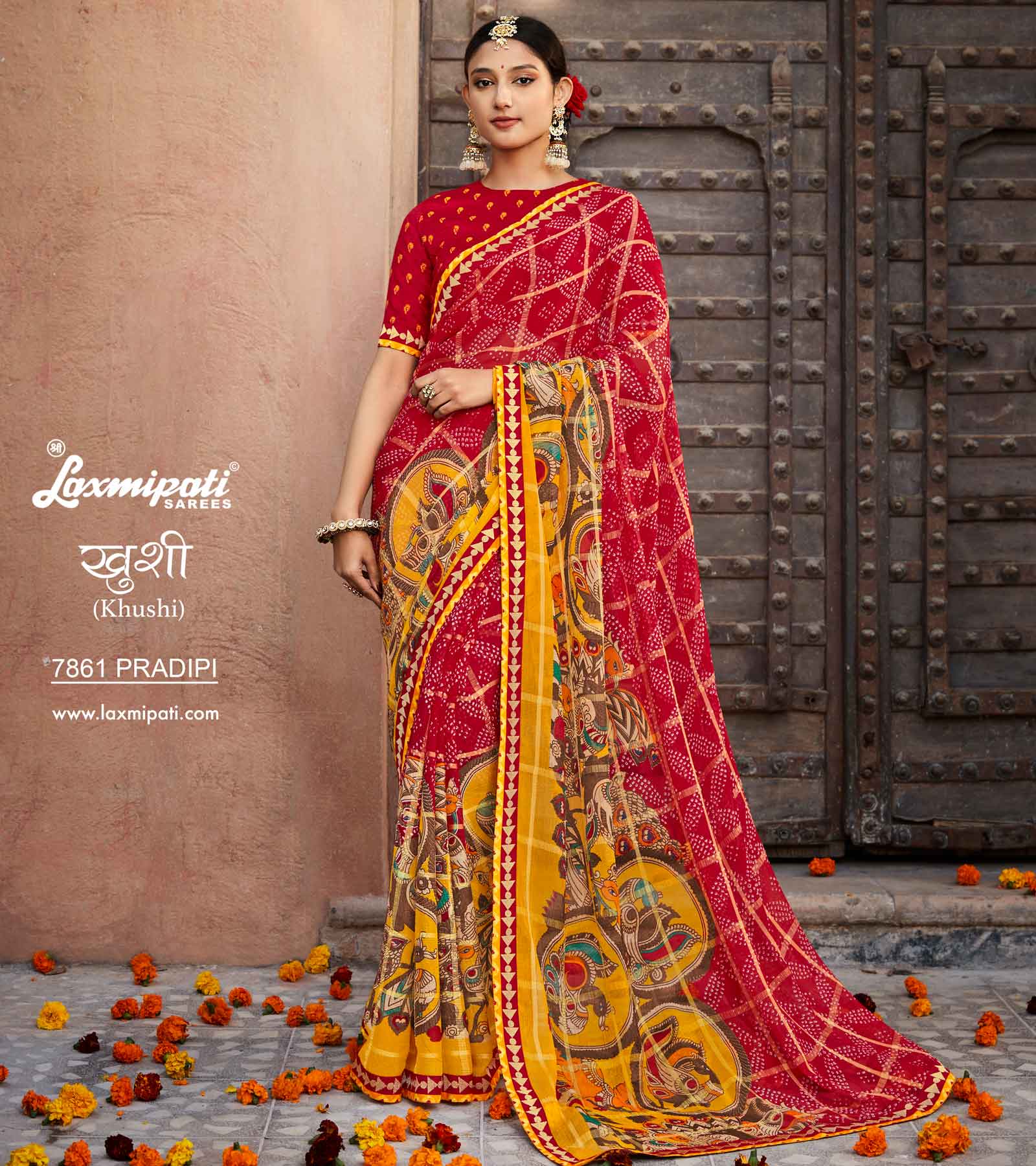 Buy Laxmipati Sarees Geometric Print Bollywood Chiffon White, Pink Sarees  Online @ Best Price In India | Flipkart.com