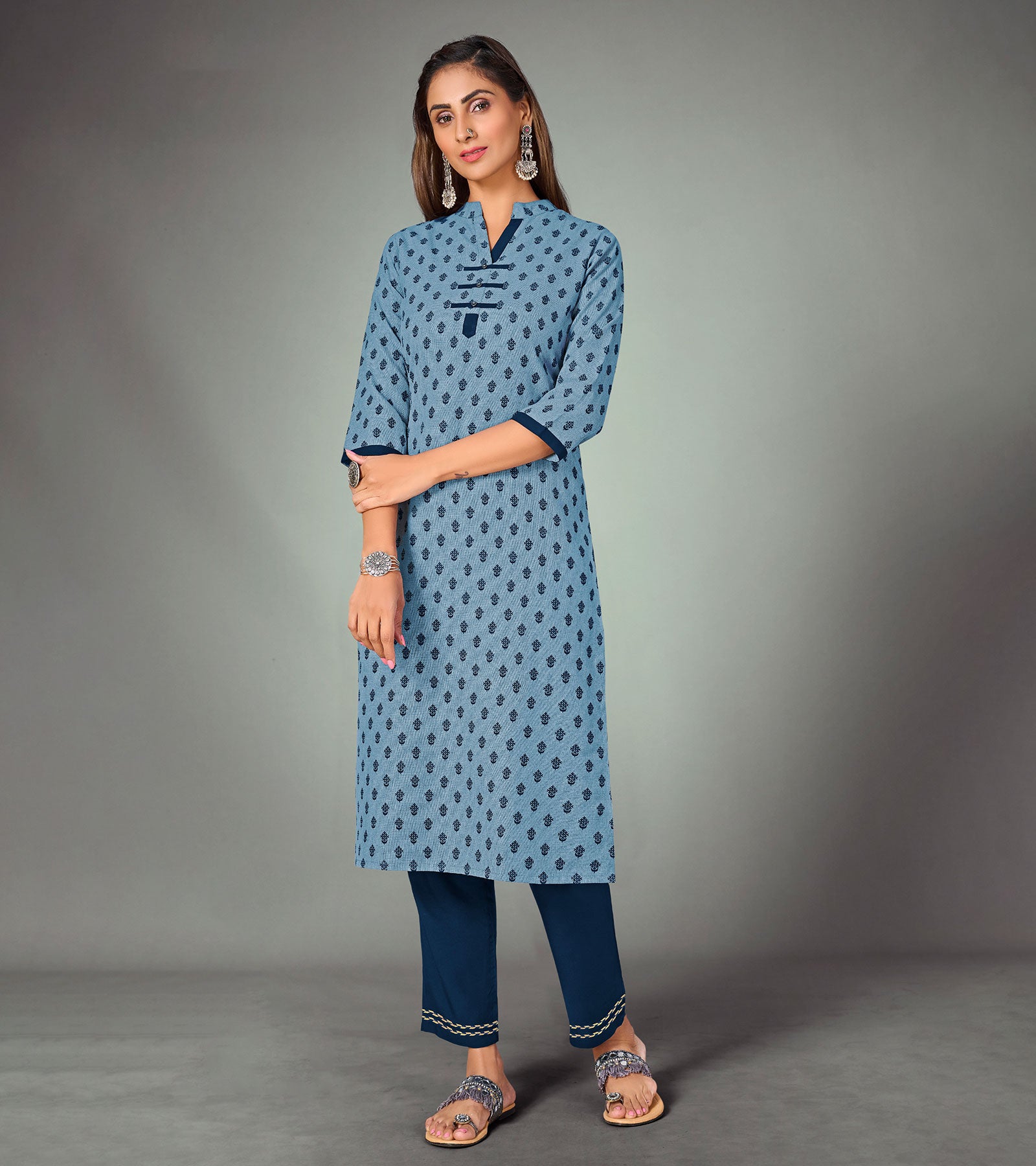 Straight 34th Sleeve Lucknowi By Vink Cotton Kurtis With Pant Wash Care  Dry Clean