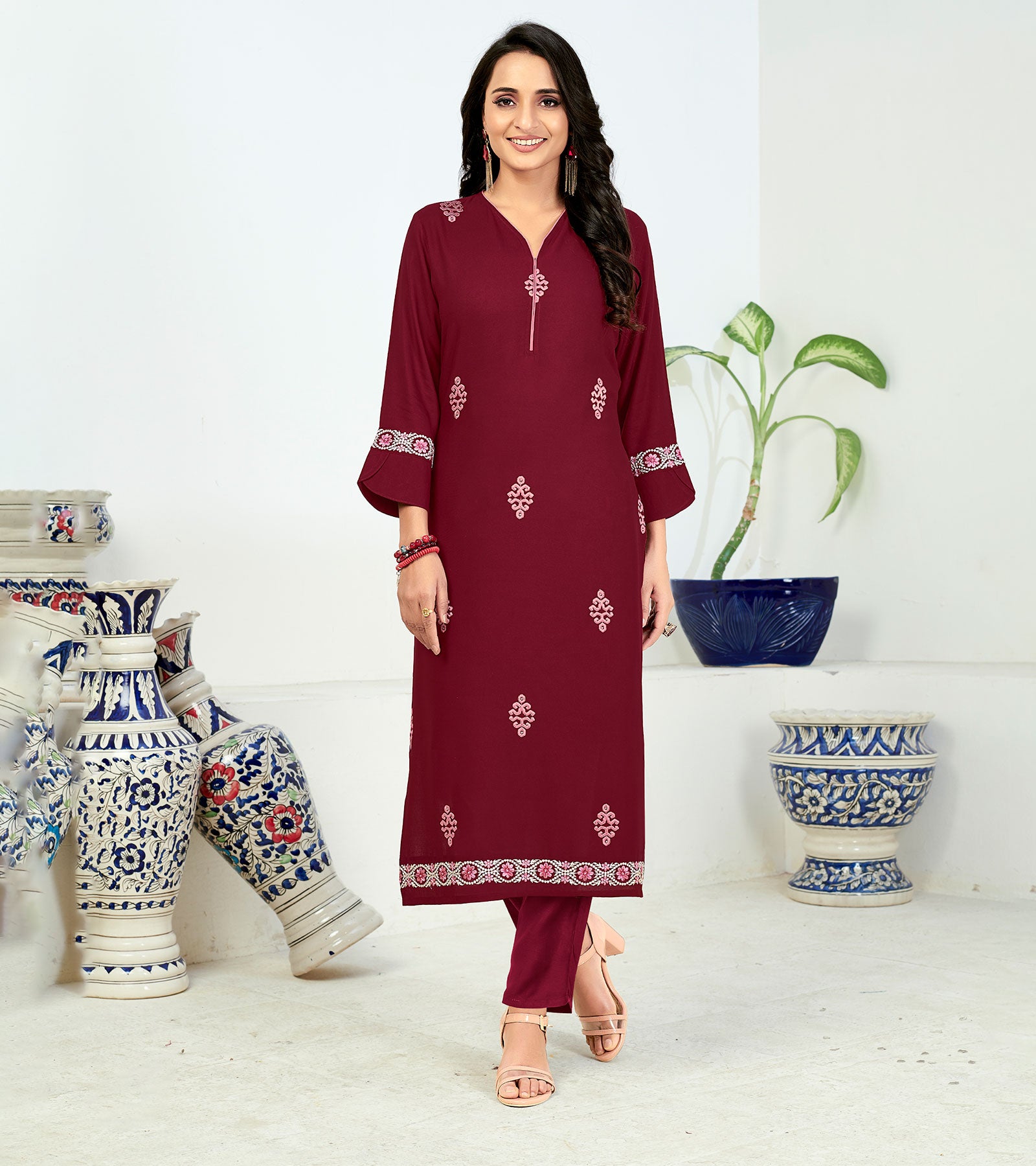 Buy Hookstep Kurta Pant Set Women - Cotton Pritned Long Straight Kurti With  Pant Pair For Girls, Top Bottom Set Suitable For Casual, Festival, Function  Wear For Ladies(3 Combo) at Amazon.in