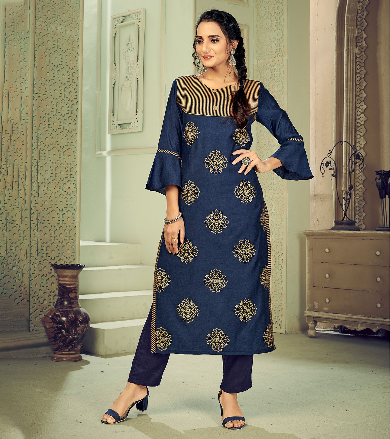 I am Design Satin Linen Embroidered Kurta Set | Green | Simple dresses,  Pakistani dress design, Stylish dresses
