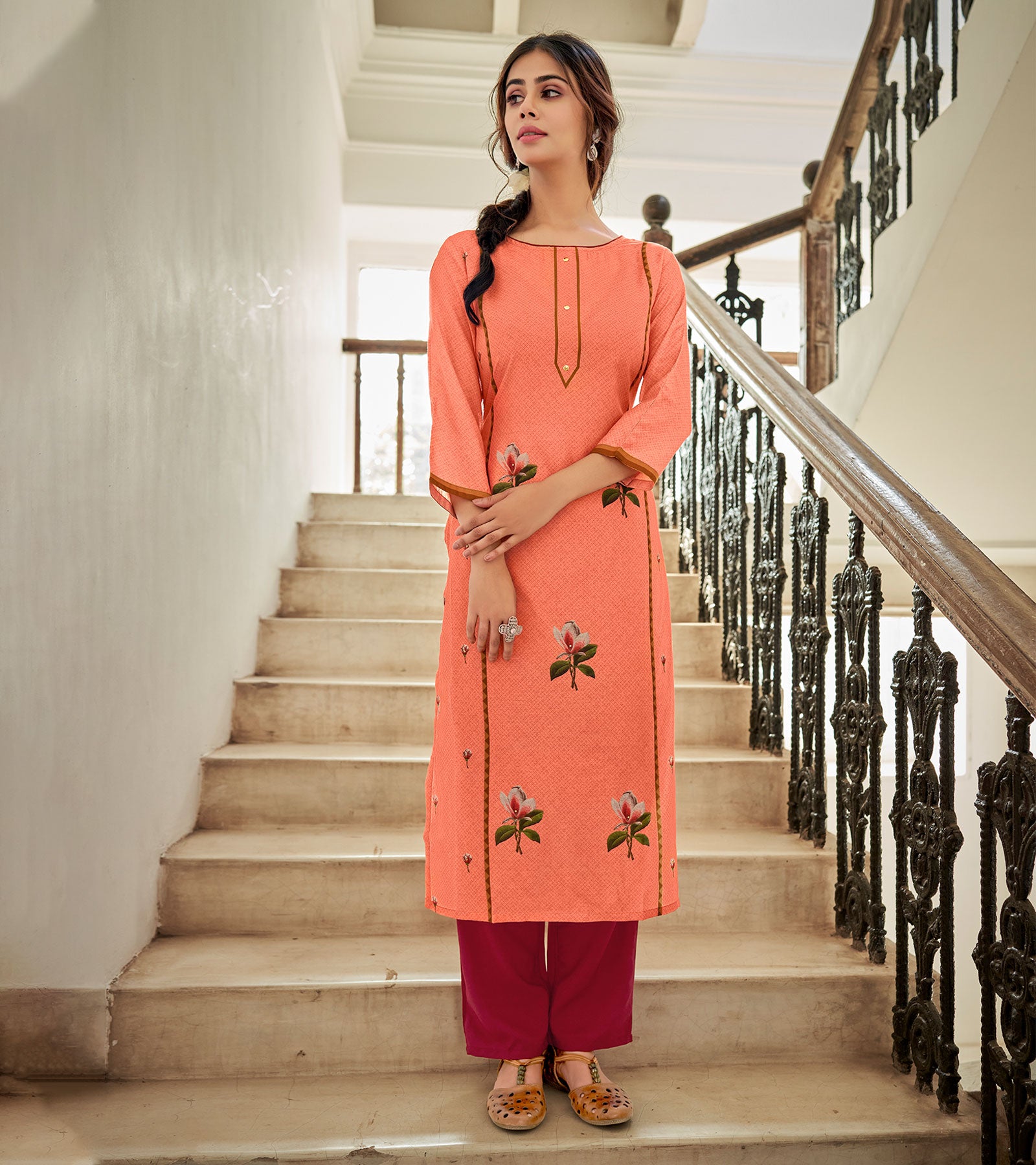 CENTRE CUT GOWN BY POONAM DESIGNER CHIKAN FULL STICHED KURTIS WHOLESALE 8  PCS