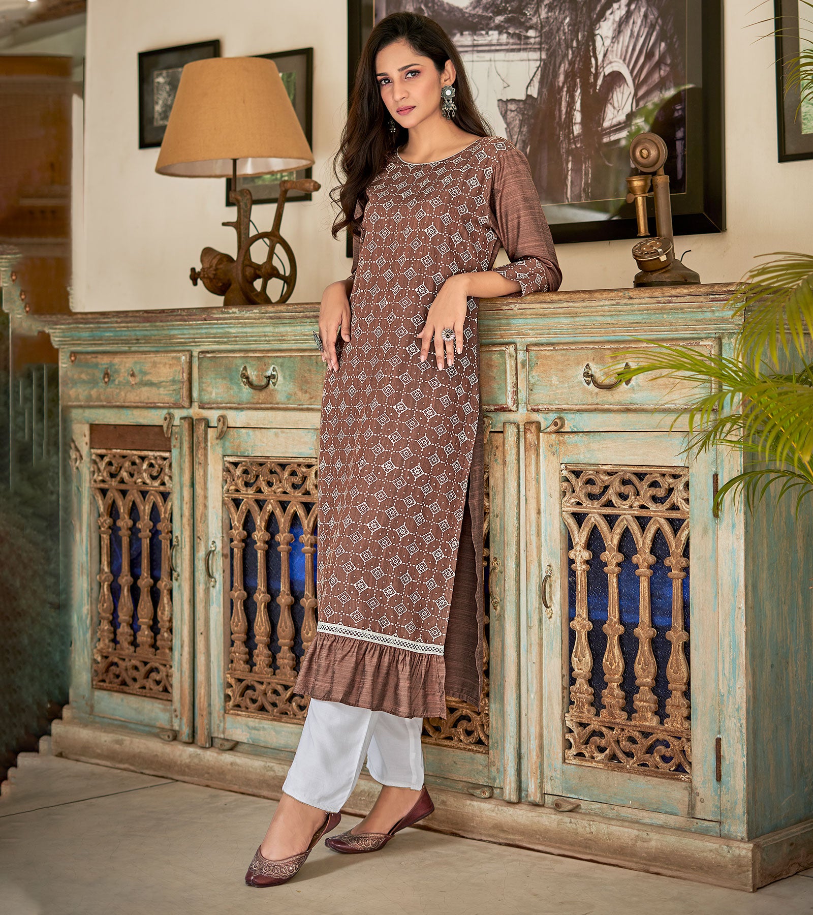 Shop Brown Rayon Embroidered Gown Party Wear Online at Best Price | Cbazaar